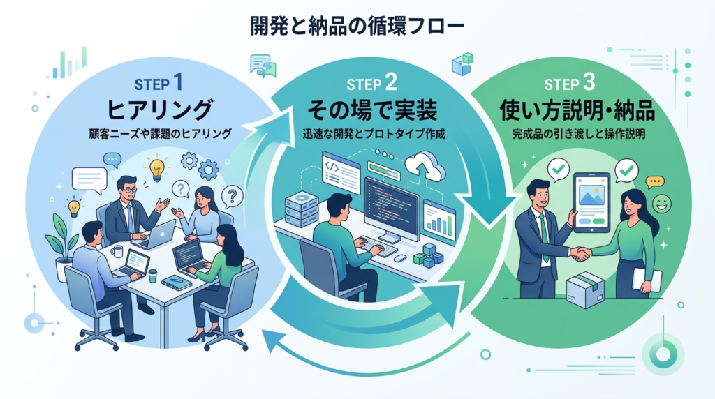 AI診断サービスのSTEP1〜3のフロー図イメージ