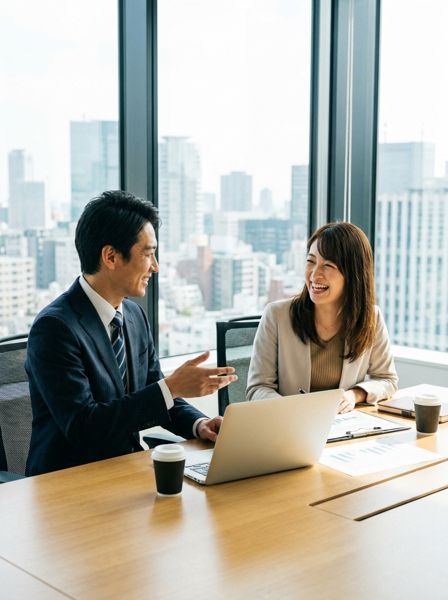 明るいオフィスでの商談